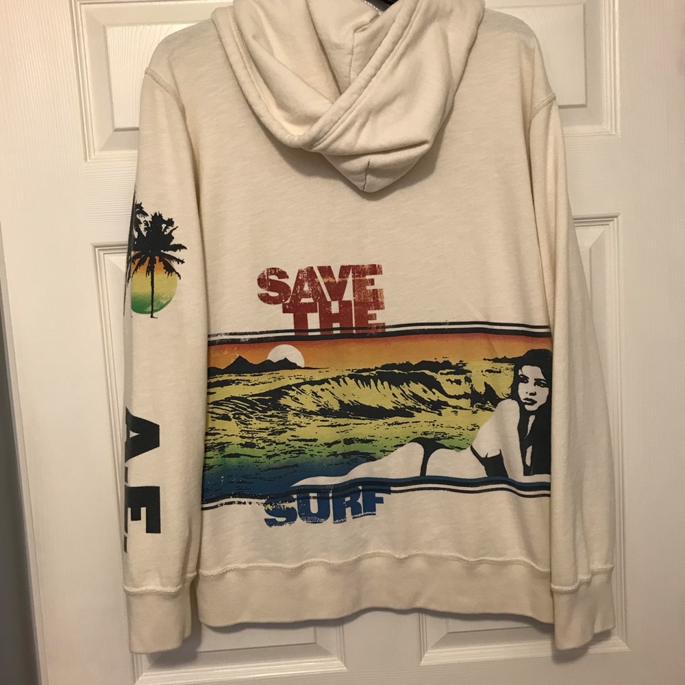 American Eagle Mens 2XL Vintage Fit Off White Full Zip Hoodie With Graphics